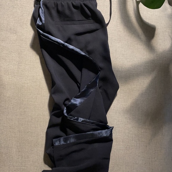 Navy blue formal joggers with satin side stripe - Picture 2 of 2
